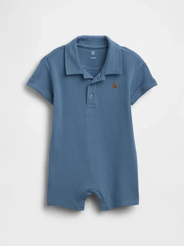 Combinaison-short polo en piqué pour bébé