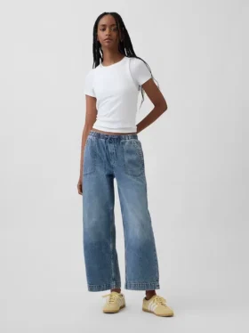 Court jean ample style années 90 à taille basse