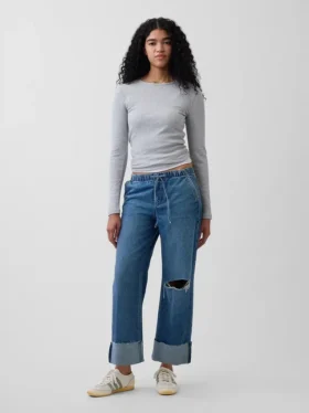 Court jean ample style années 90 à taille basse