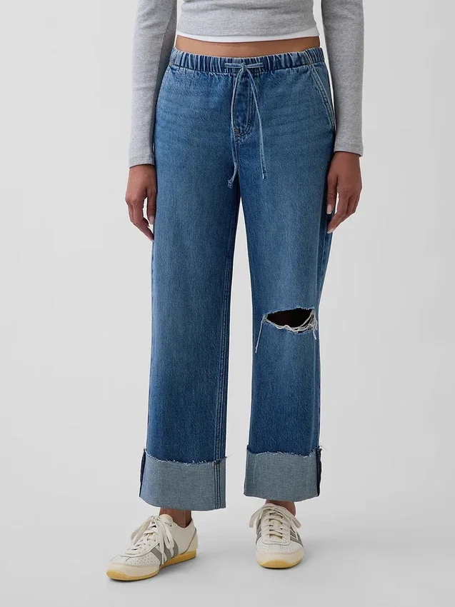 Court jean ample style années 90 à taille basse