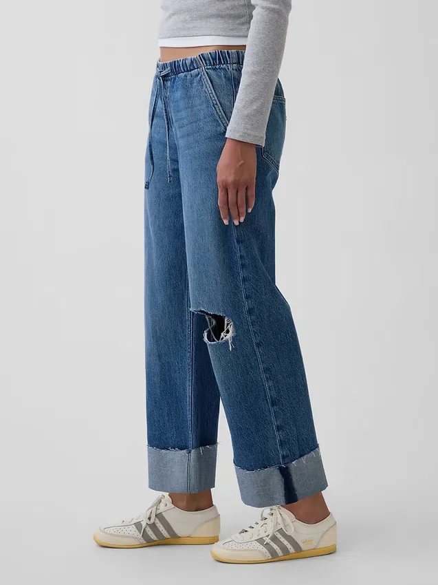 Court jean ample style années 90 à taille basse
