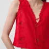 Débardeur court brodé en mélange de lin