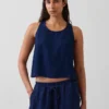 Débardeur court en denim de gaze de coton