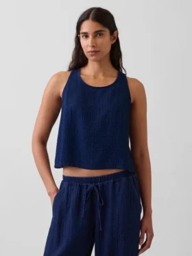 Débardeur court en denim de gaze de coton