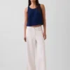 Débardeur court en denim de gaze de coton
