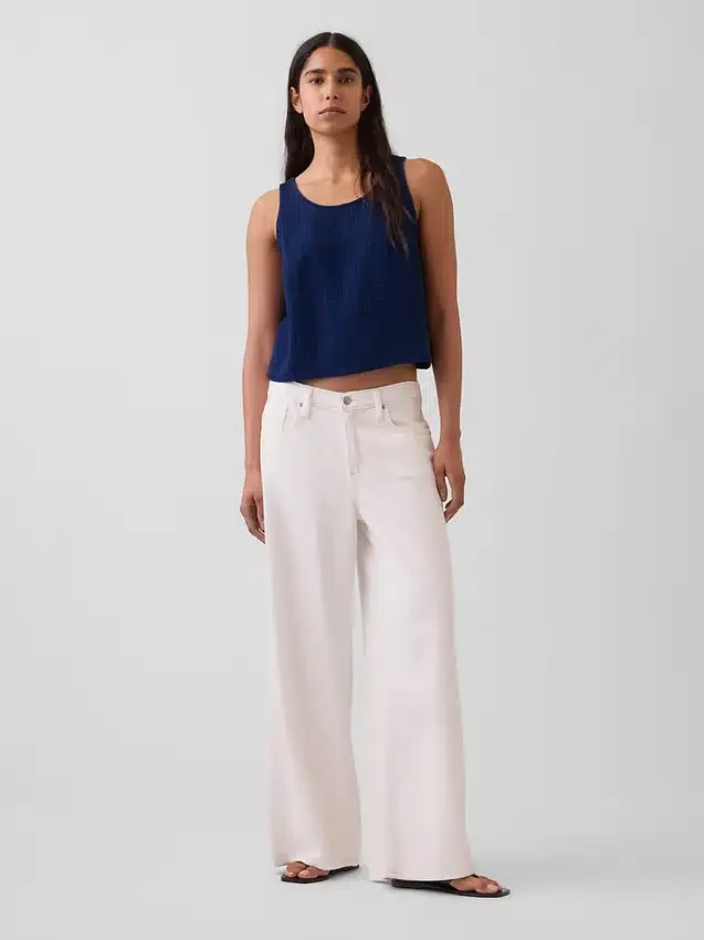 Débardeur court en denim de gaze de coton