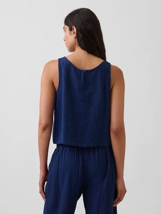 Débardeur court en denim de gaze de coton