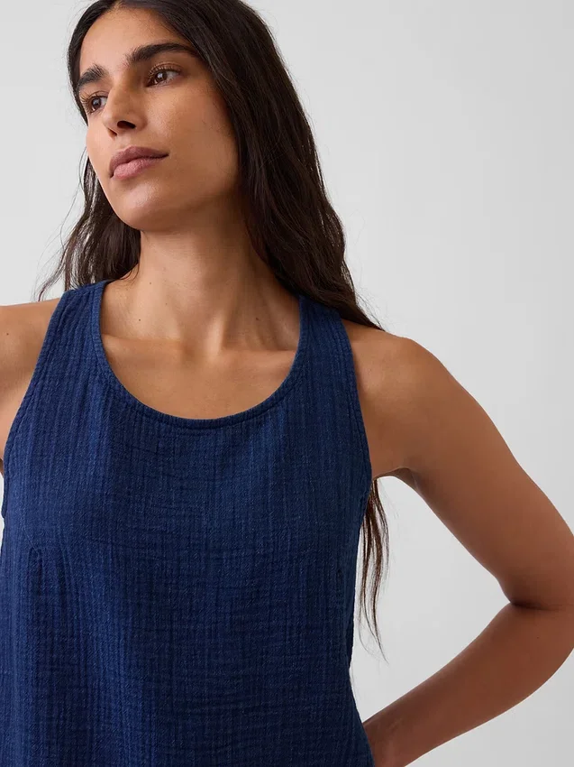 Débardeur court en denim de gaze de coton