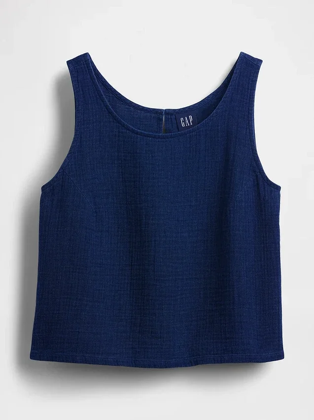 Débardeur court en denim de gaze de coton