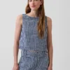 Débardeur court en denim vichy