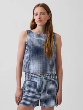 Débardeur court en denim vichy