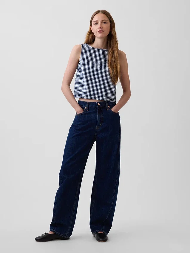 Débardeur court en denim vichy