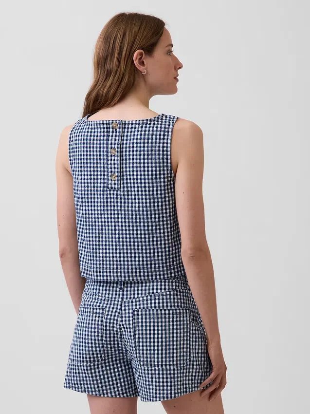 Débardeur court en denim vichy