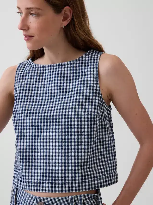 Débardeur court en denim vichy