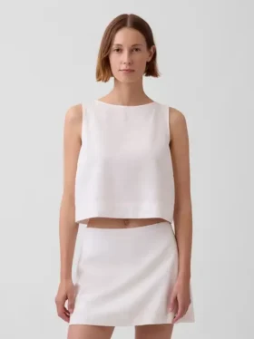 Débardeur court en mélange de lin