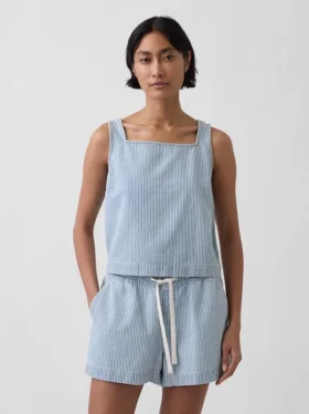 Débardeur court à rayures en denim ultra-doux