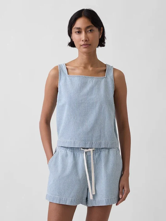 Débardeur court à rayures en denim ultra-doux