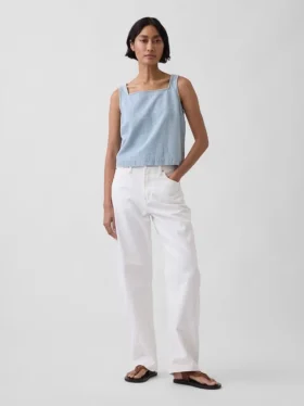 Débardeur court à rayures en denim ultra-doux