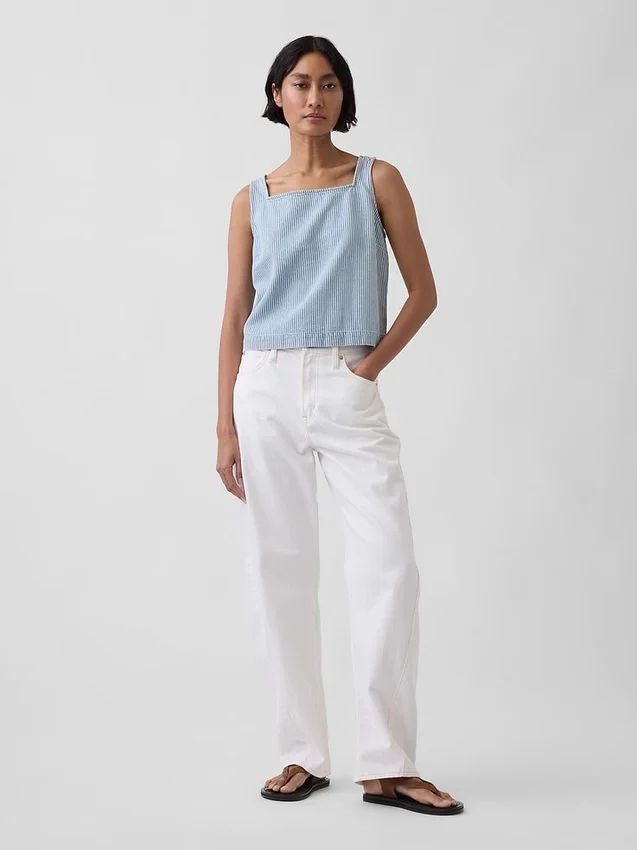 Débardeur court à rayures en denim ultra-doux