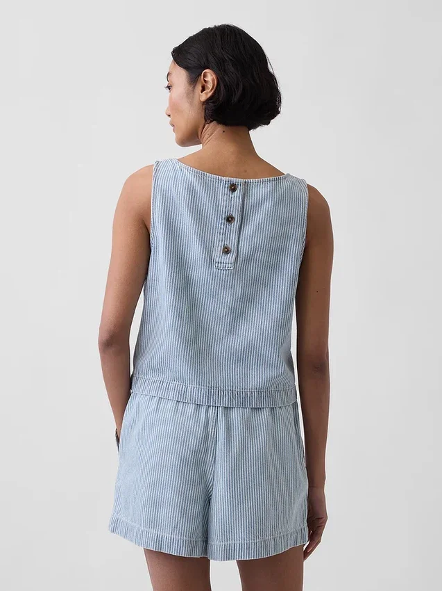 Débardeur court à rayures en denim ultra-doux