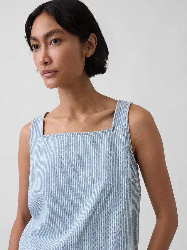 Débardeur court à rayures en denim ultra-doux