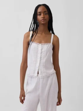 Débardeur de pyjama court à plis creux en mélange de lin