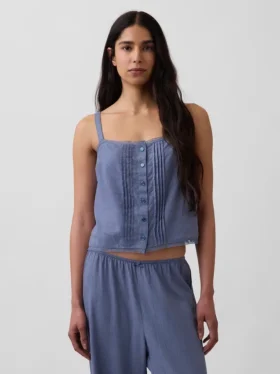Débardeur de pyjama court à plis creux en mélange de lin