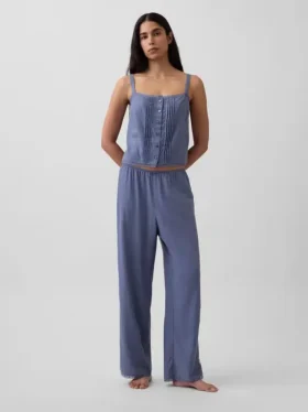 Débardeur de pyjama court à plis creux en mélange de lin