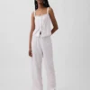 Débardeur de pyjama court à plis creux en mélange de lin