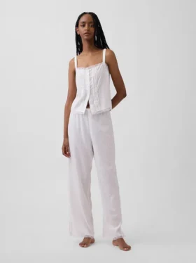 Débardeur de pyjama court à plis creux en mélange de lin