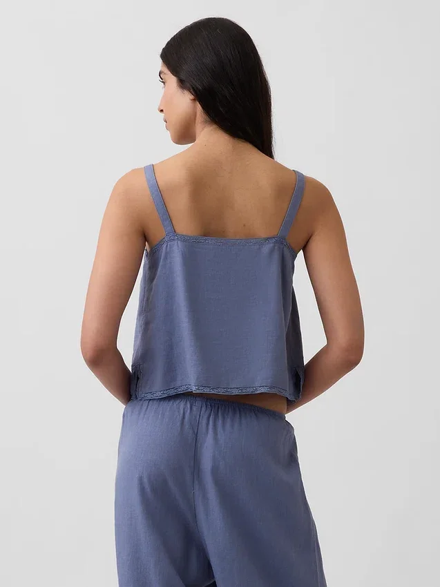 Débardeur de pyjama court à plis creux en mélange de lin