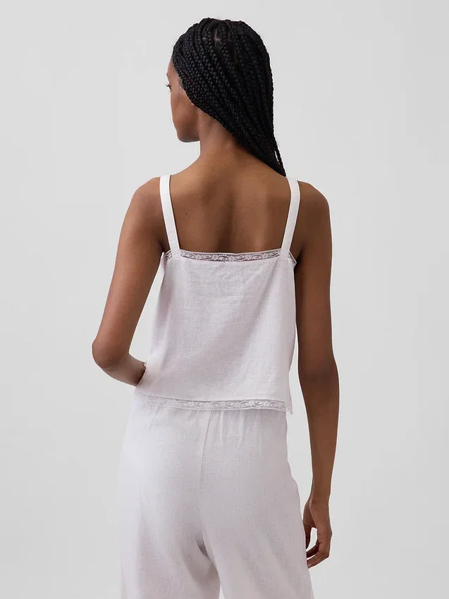 Débardeur de pyjama court à plis creux en mélange de lin