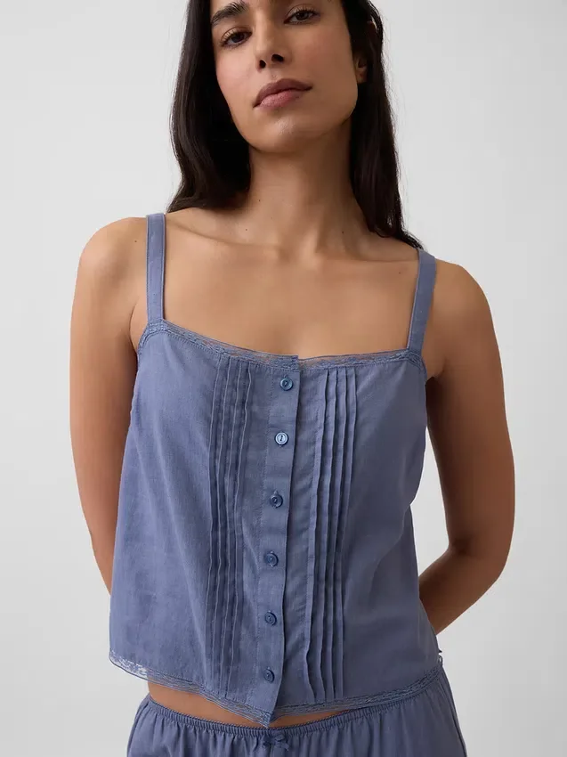 Débardeur de pyjama court à plis creux en mélange de lin