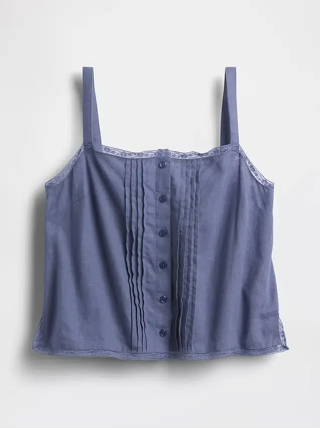 Débardeur de pyjama court à plis creux en mélange de lin