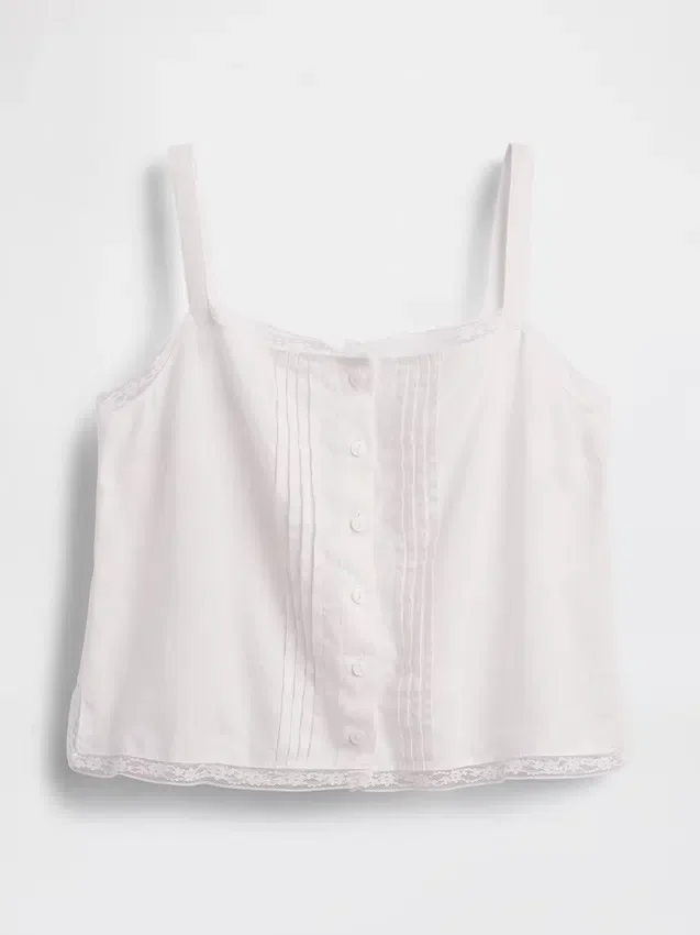 Débardeur de pyjama court à plis creux en mélange de lin