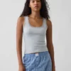 Débardeur de pyjama à fines côtes et bordure en dentelle