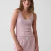 Débardeur de pyjama à fines côtes et bordure en dentelle