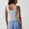 Débardeur de pyjama à fines côtes et bordure en dentelle