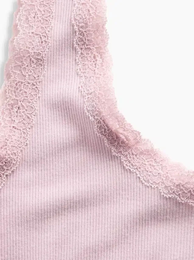 Débardeur de pyjama à fines côtes et bordure en dentelle
