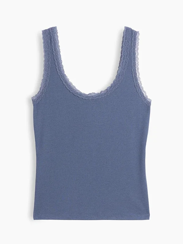 Débardeur de pyjama à fines côtes et bordure en dentelle