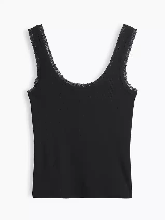 Débardeur de pyjama à fines côtes et bordure en dentelle