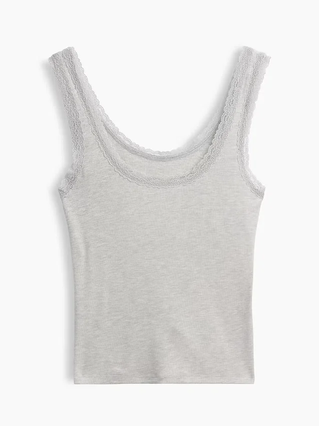 Débardeur de pyjama à fines côtes et bordure en dentelle