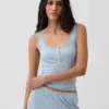Débardeur de pyjama Henley en dentelle à mini-côtes