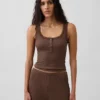 Débardeur de pyjama Henley en dentelle à mini-côtes