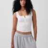 Débardeur de pyjama Henley en dentelle à mini-côtes