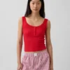Débardeur de pyjama Henley en dentelle à mini-côtes