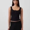Débardeur de pyjama Henley en dentelle à mini-côtes