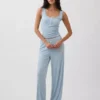 Débardeur de pyjama Henley en dentelle à mini-côtes