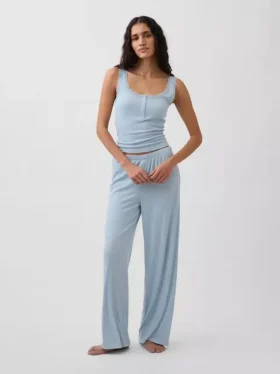Débardeur de pyjama Henley en dentelle à mini-côtes
