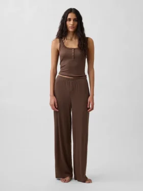 Débardeur de pyjama Henley en dentelle à mini-côtes